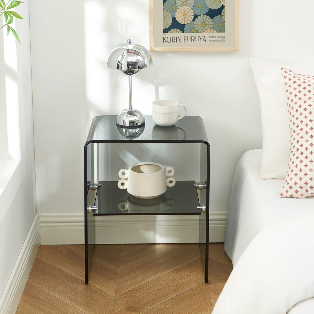 Ginza - Bedside Table - Tempered Glass - Black