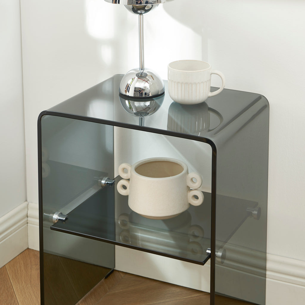Ginza - Bedside Table - Tempered Glass - Black