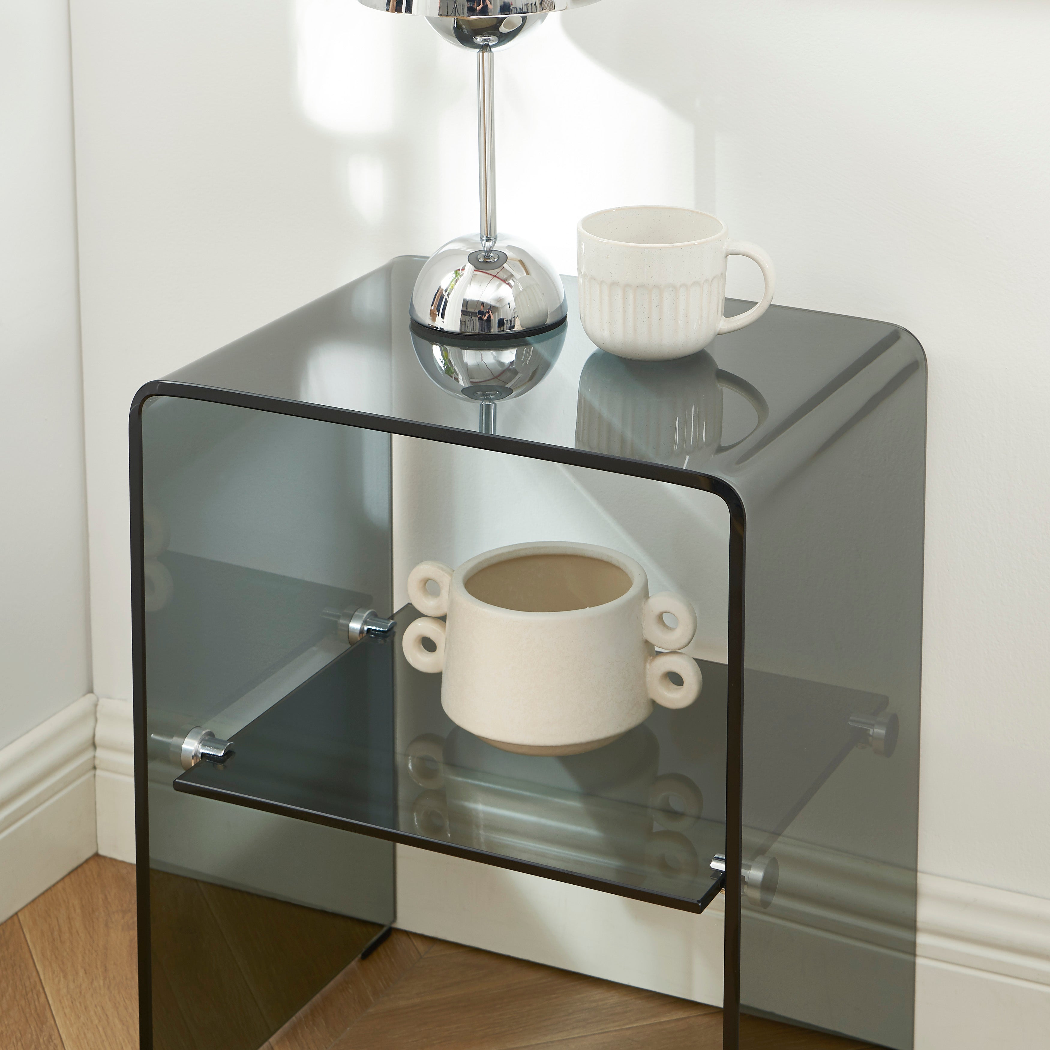 Ginza - Bedside Table - Tempered Glass - Black
