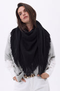Gioia Large Fringed Triangle Bandana Scarf - Black - Women