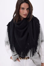Gioia Large Fringed Triangle Bandana Scarf - Black - Women