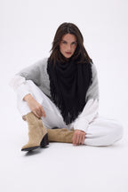 Gioia Large Fringed Triangle Bandana Scarf - Black - Women