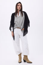 Gioia Large Fringed Triangle Bandana Scarf - Black - Women
