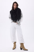 Gioia Large Fringed Triangle Bandana Scarf - Black - Women