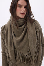 Gran pañuelo triangular bandana con flecos Gioia - Caqui jaspeado - Mujer