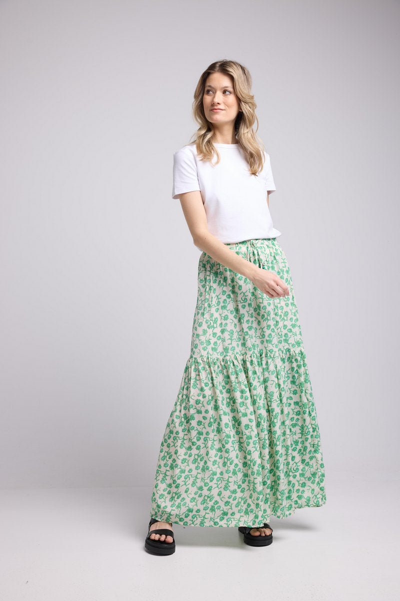 Long Skirt - Green Flowers