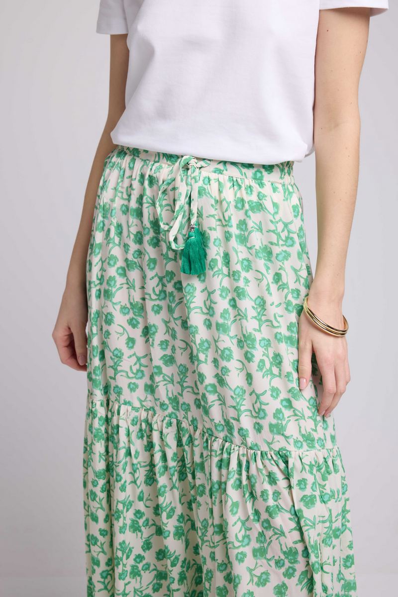 Long Skirt - Green Flowers