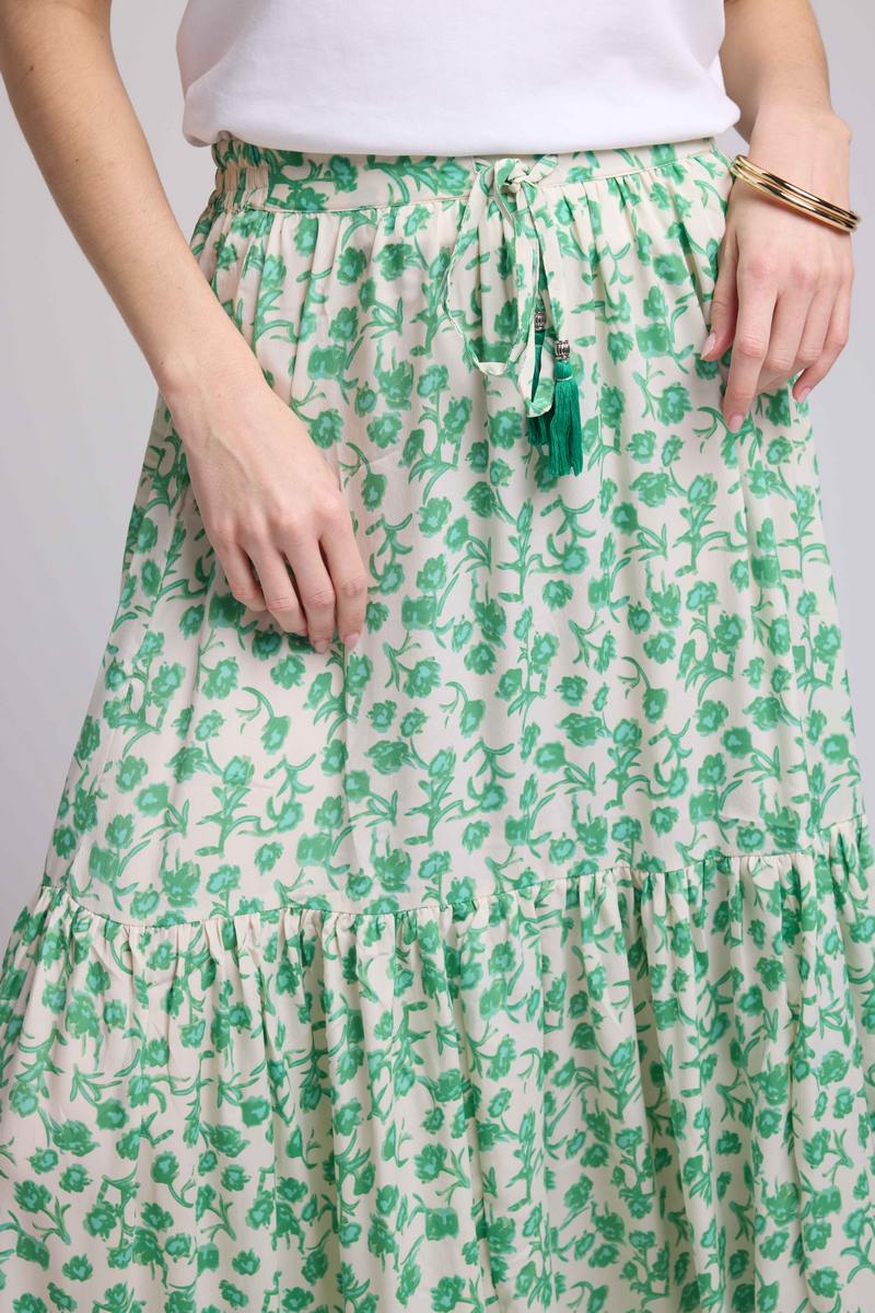 Long Skirt - Green Flowers