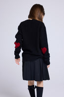 Pull Col Rond Cœur Coude Giulia - Noir Rouge