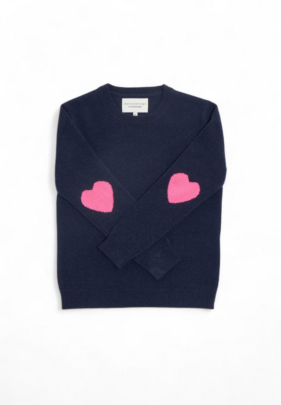 Maglione Girocollo Cuore Gomito Giulia - Blu Navy Rosa Fluo