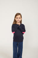 Pull Col Rond Cœur Coudes Giulia - Bleu Marine Et Rose Fluo - 100% Cachemire Oeko-Tex - Enfant