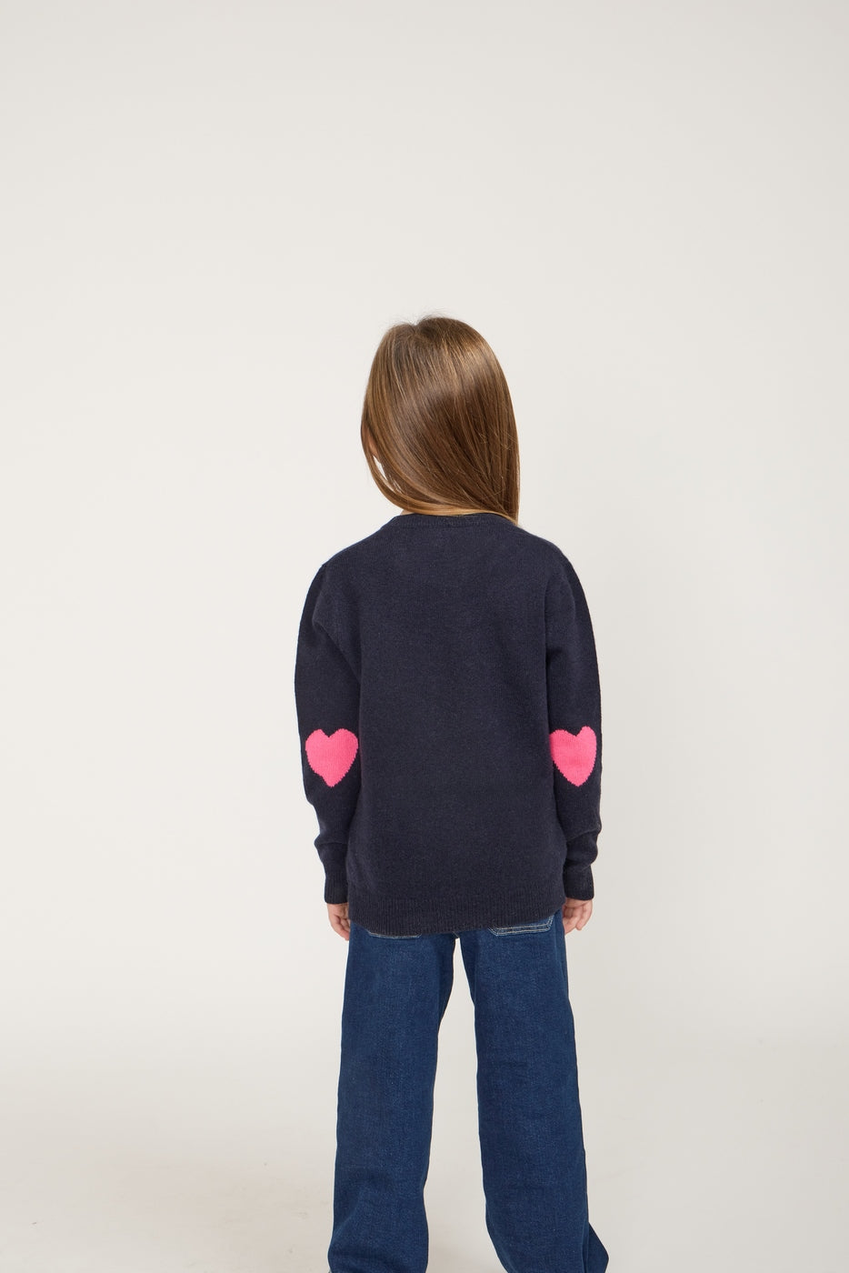 Maglione Girocollo Cuore Gomito Giulia - Blu Navy Rosa Fluo