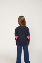 Maglione Girocollo Cuore Gomito Giulia - Blu Navy Rosa Fluo