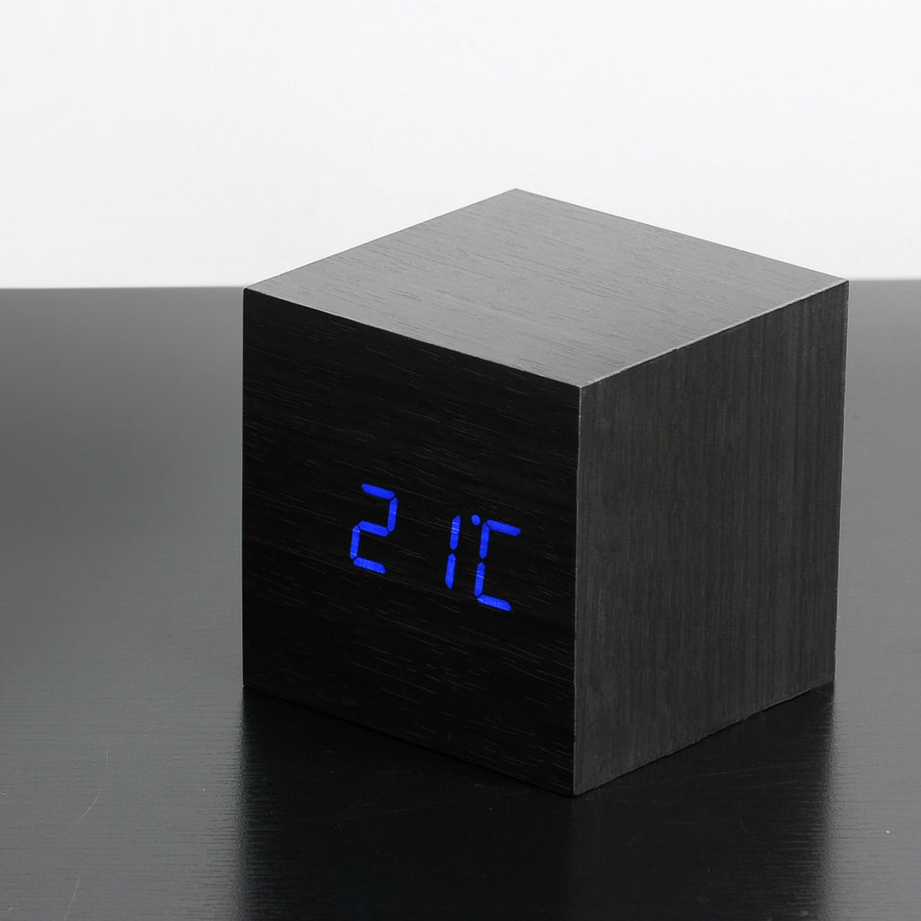 Reveil Wooden Cube Click - Noir / LED Bleue