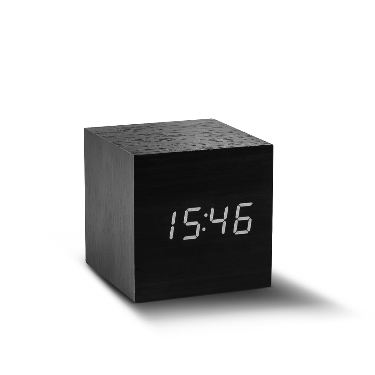 Reveil Wooden Cube Click - Noir / LED Blanche