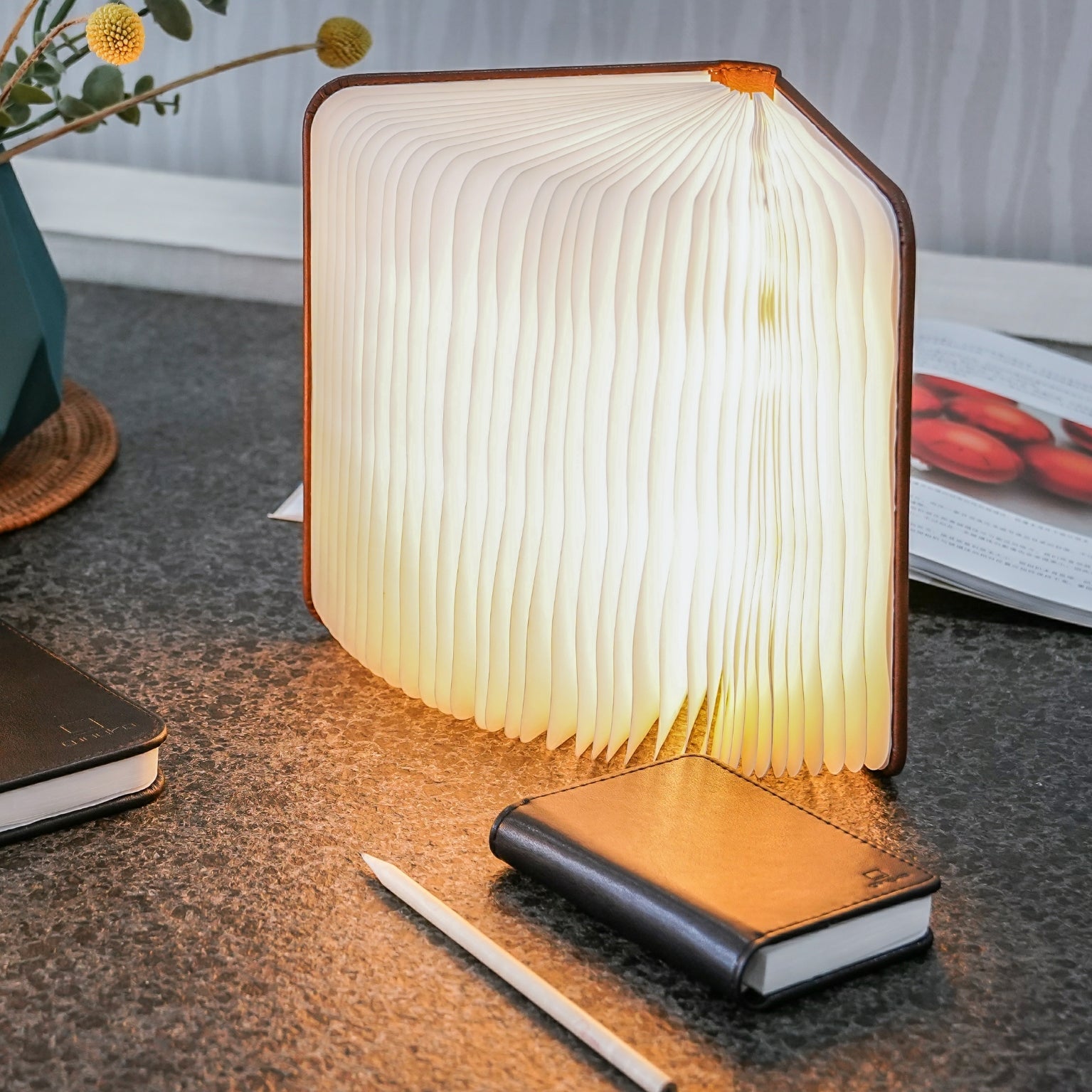 Lampe Smart Book LED - Cuir Marron - 2 Tailles