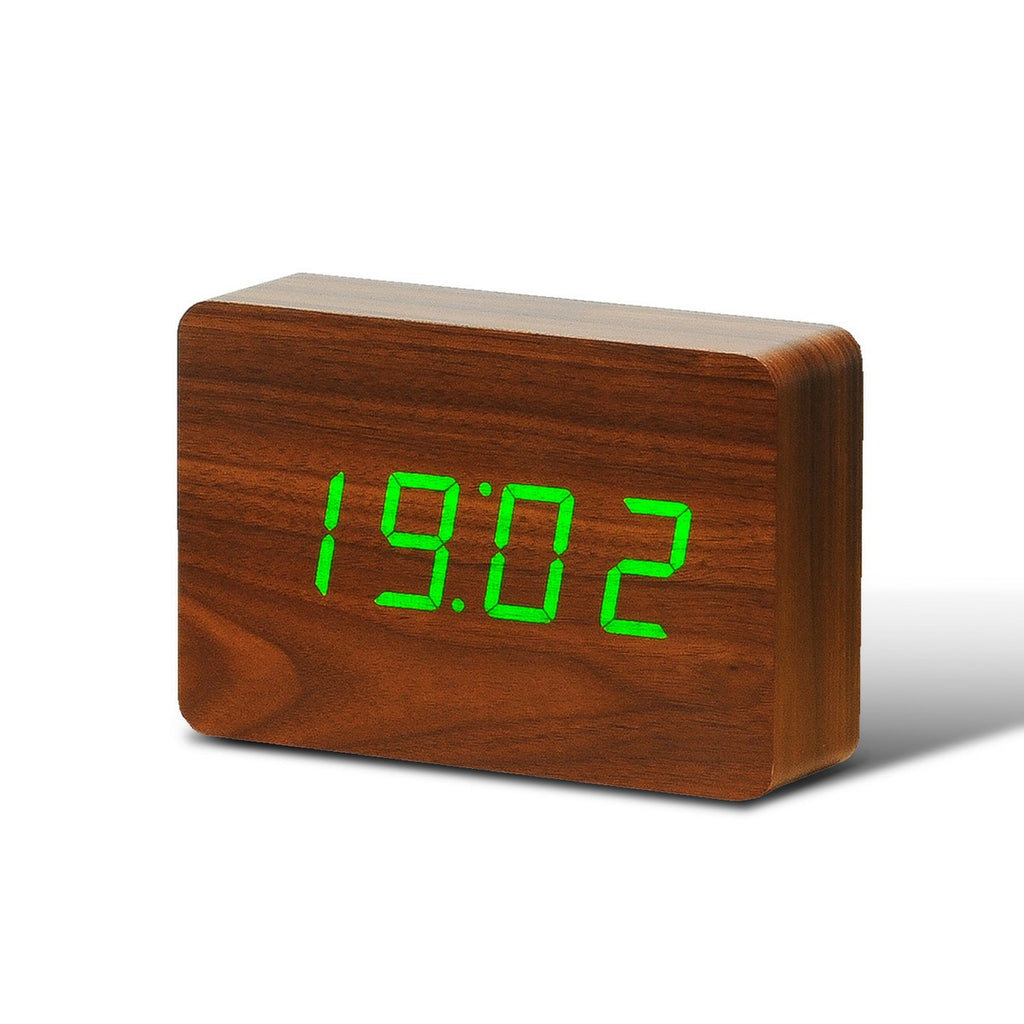 Reveil Brick Click - Noyer Naturel / LED Verte