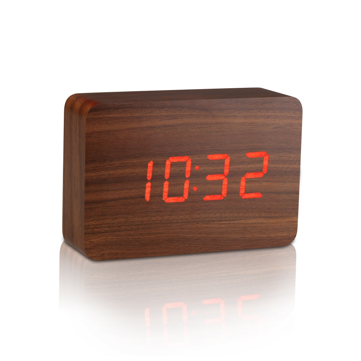 Reveil Brick Click - Noyer Naturel / LED Rouge