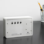 Gingko Design – Brick Click Alarm Clock - White / White LED, white wooden alarm clock, back view with buttons