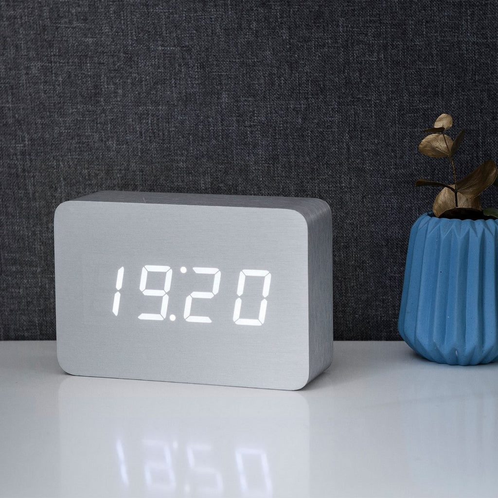 Reveil Brick Click - Aluminium / LED Blanche