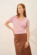 T-Shirt Col V - Glamis - Baby Pink