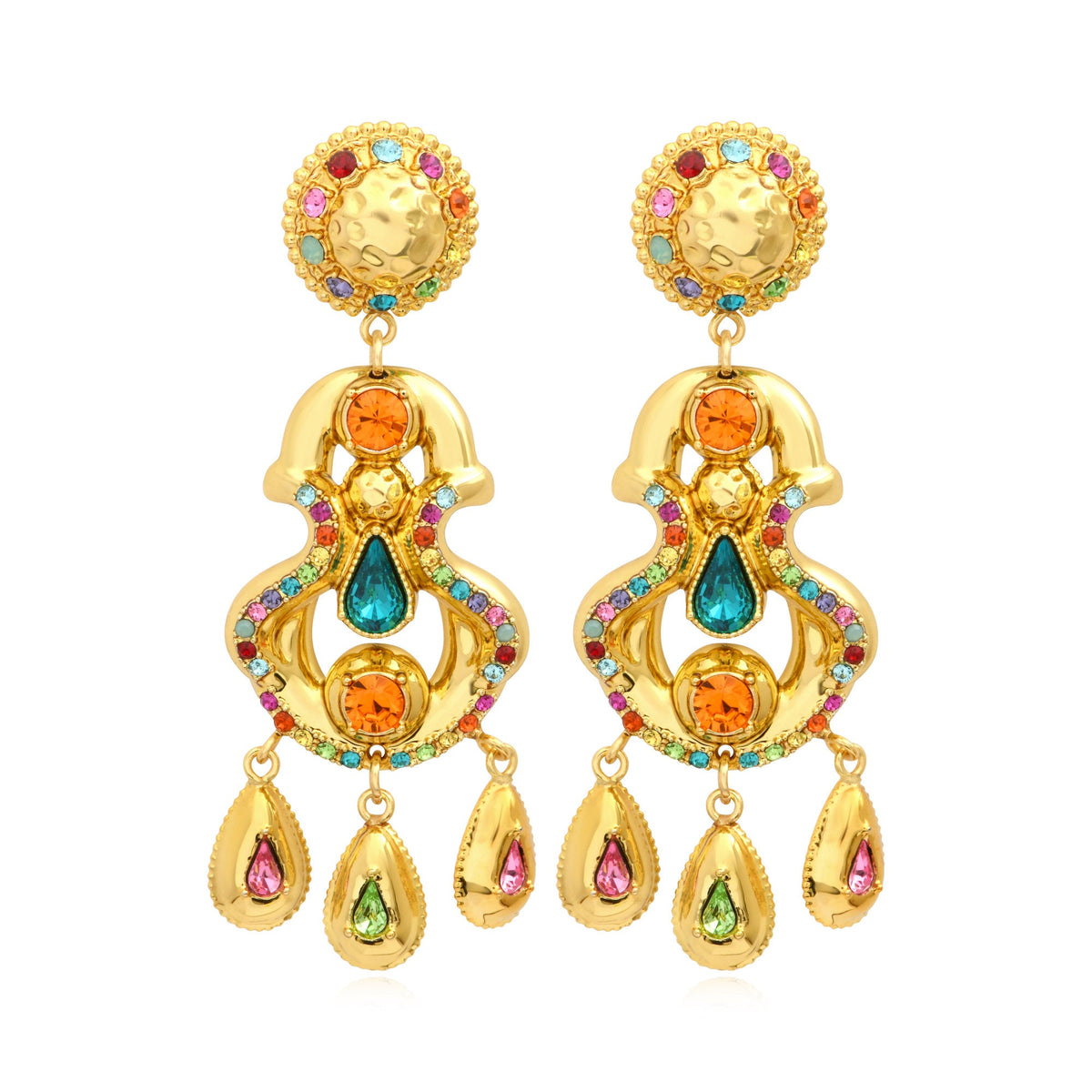 Gloria Clip Earrings Round and Drops – Multicolour