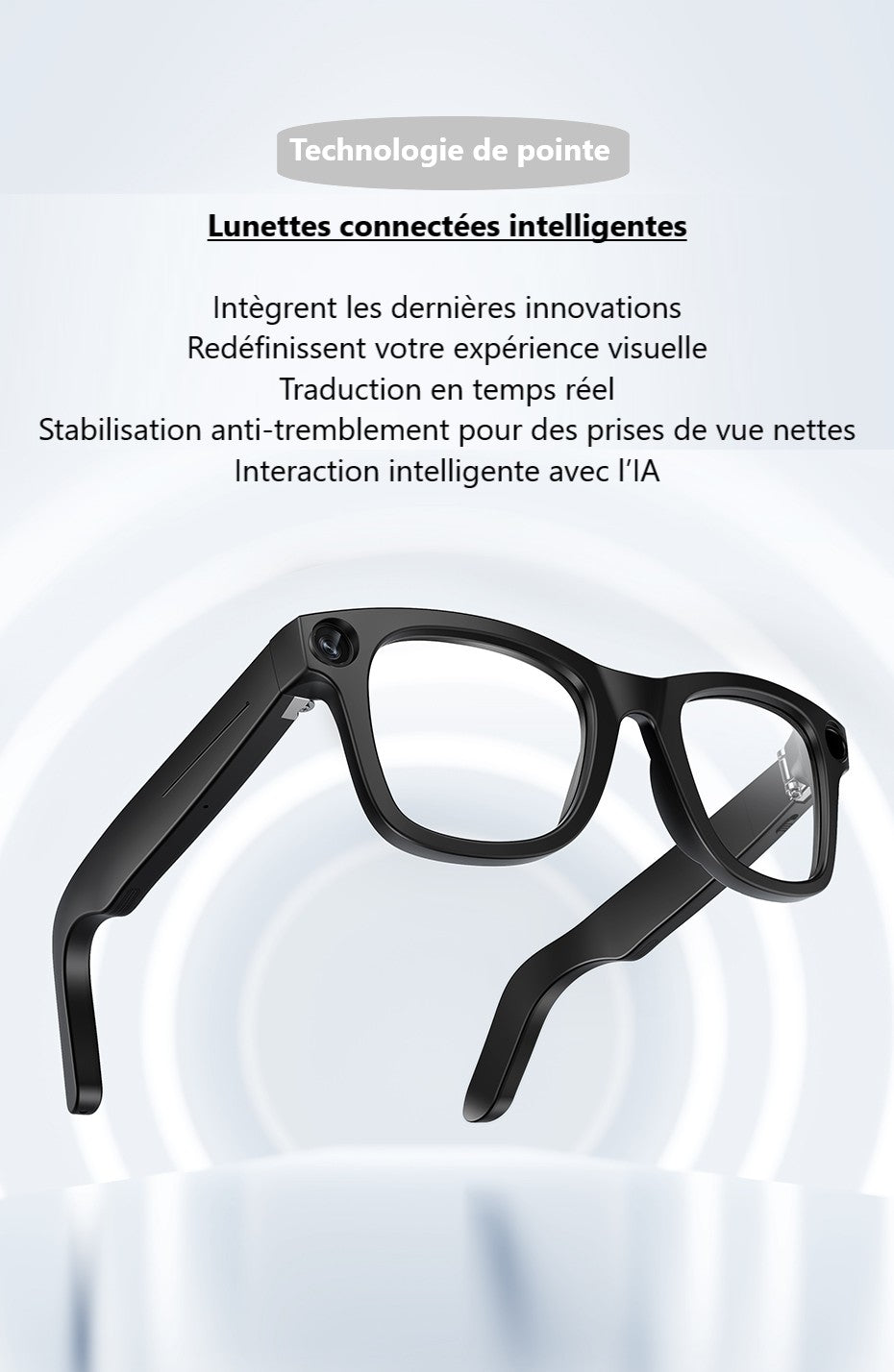 Lunettes Connectées Ai Avec Caméra 8Mp & Audio Bluetooth