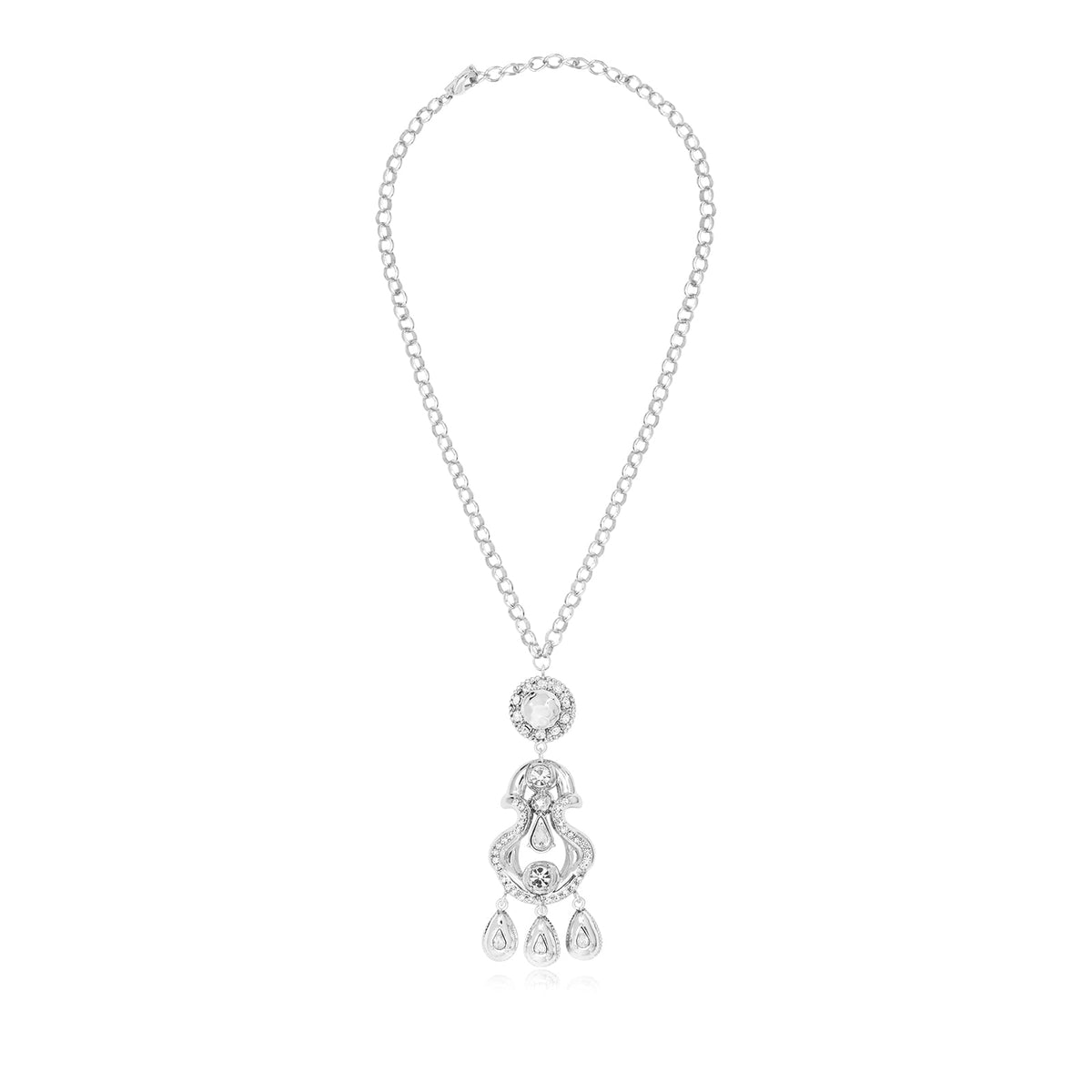 Gloria Sculptural Pendant Long Necklace – Silver