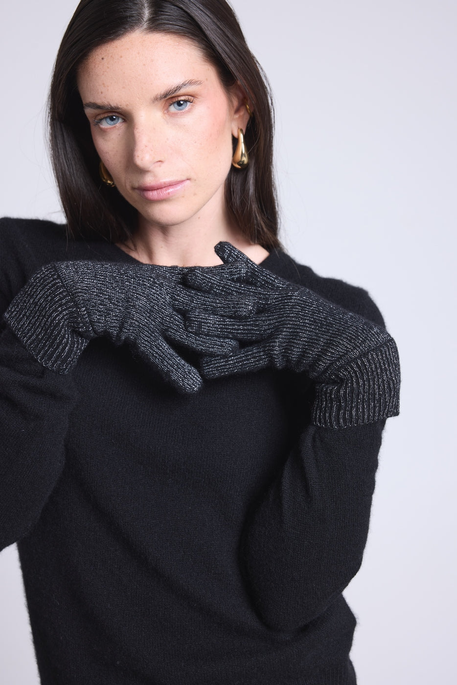 Gants Unisexe Lurex Gloves - Noir Lurex Argente - Mixte