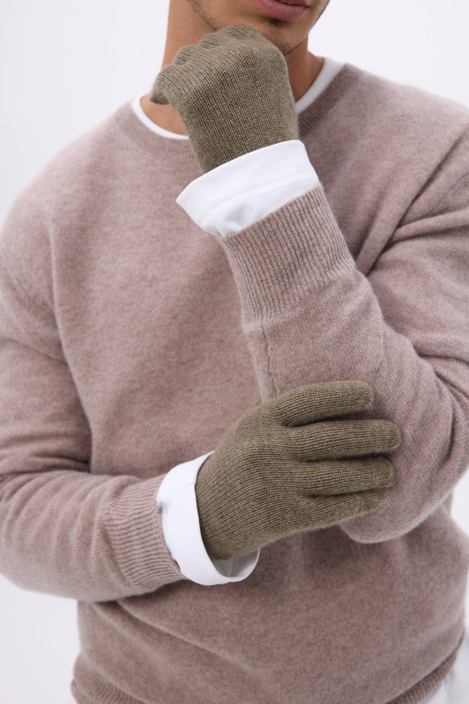 Guanti Gloves - Kaki Melange - Unisex - 100% Cashmere