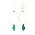 Green Drop Gold Hoop Earrings