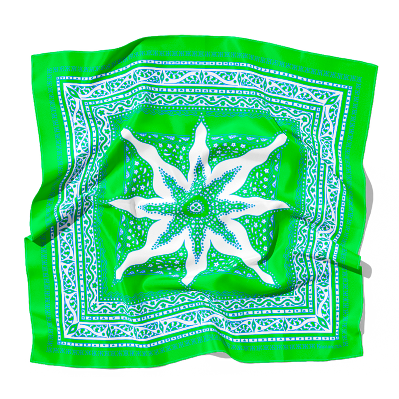 Foulard Siargao Soie - Vert & Blanc - 100% Soie