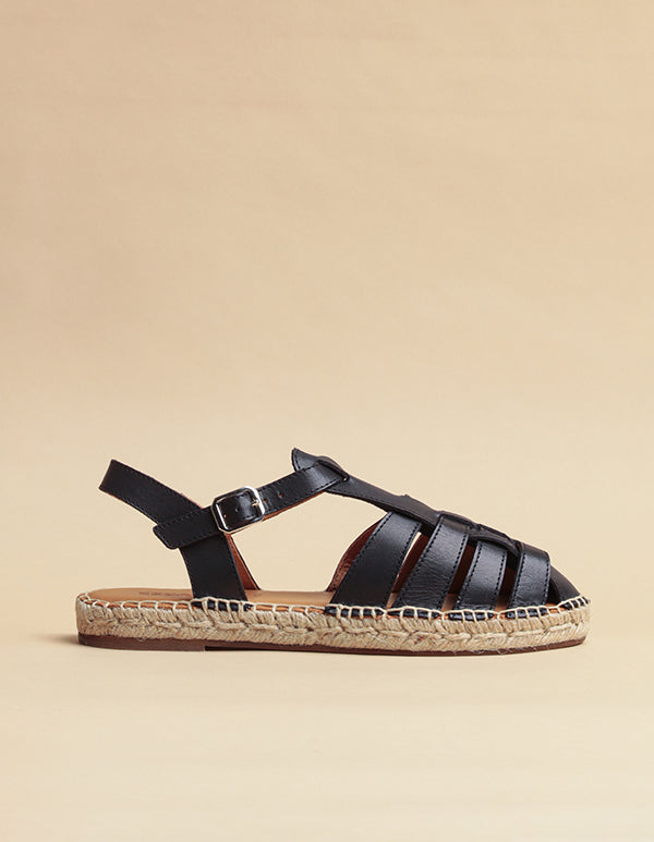 Espadrilles Grenade - Cuir Noir - Femme