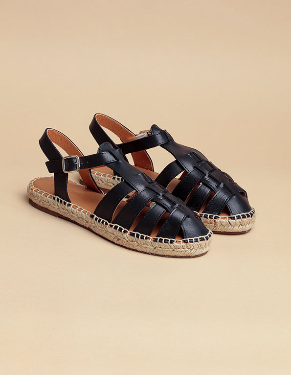 Espadrilles Grenade - Cuir Noir - Femme