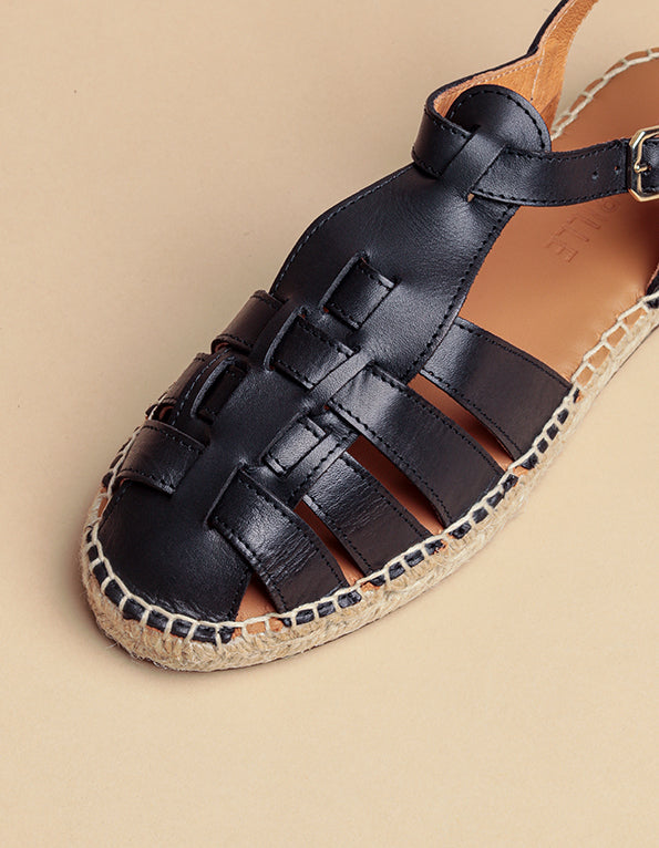 Espadrilles Grenade - Cuir Noir - Femme