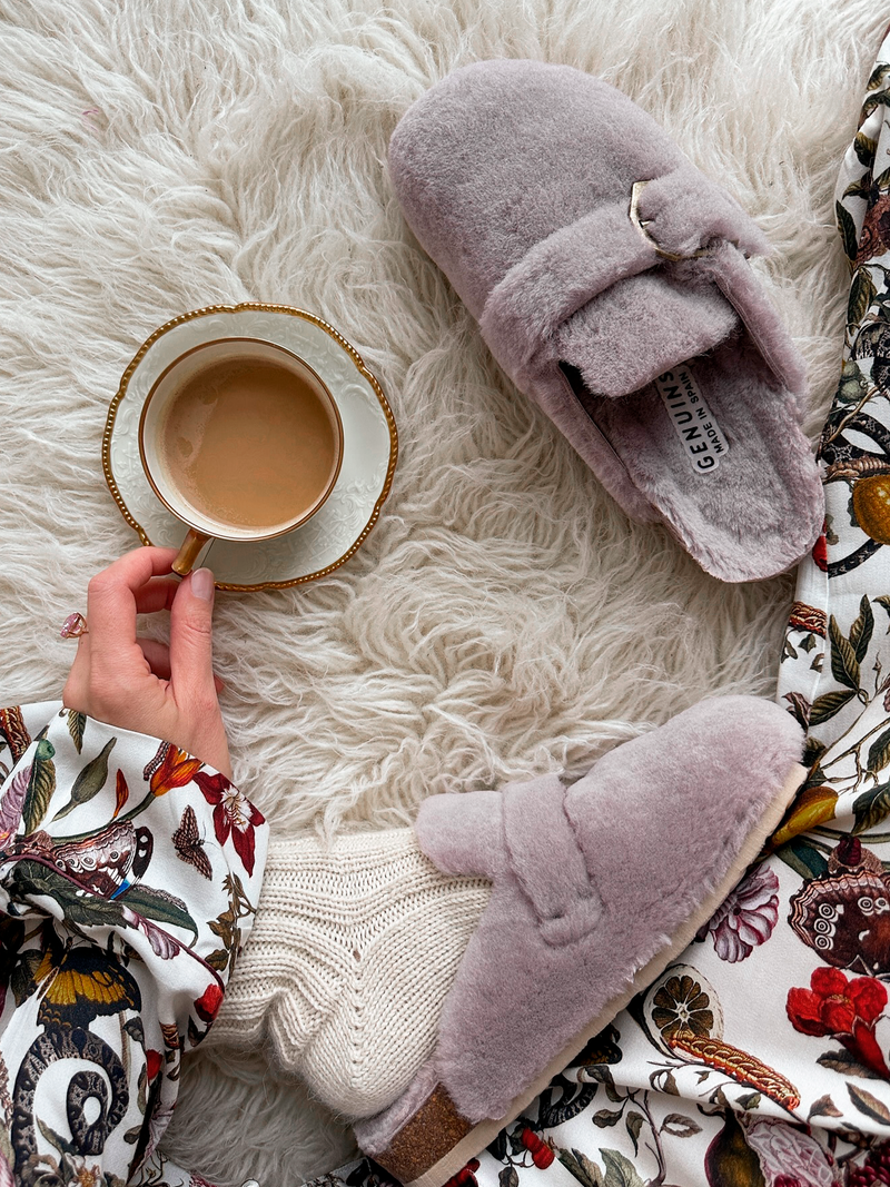 Pantuflas Grisel De Piel De Oveja Rosado