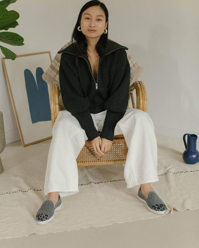 Zapatilla Bruson - Lana Gris Leopardo - Mujer