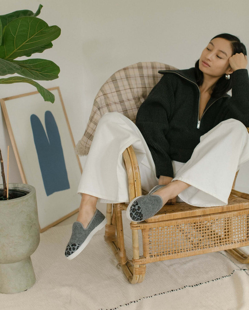 Zapatilla Bruson - Lana Gris Leopardo - Mujer