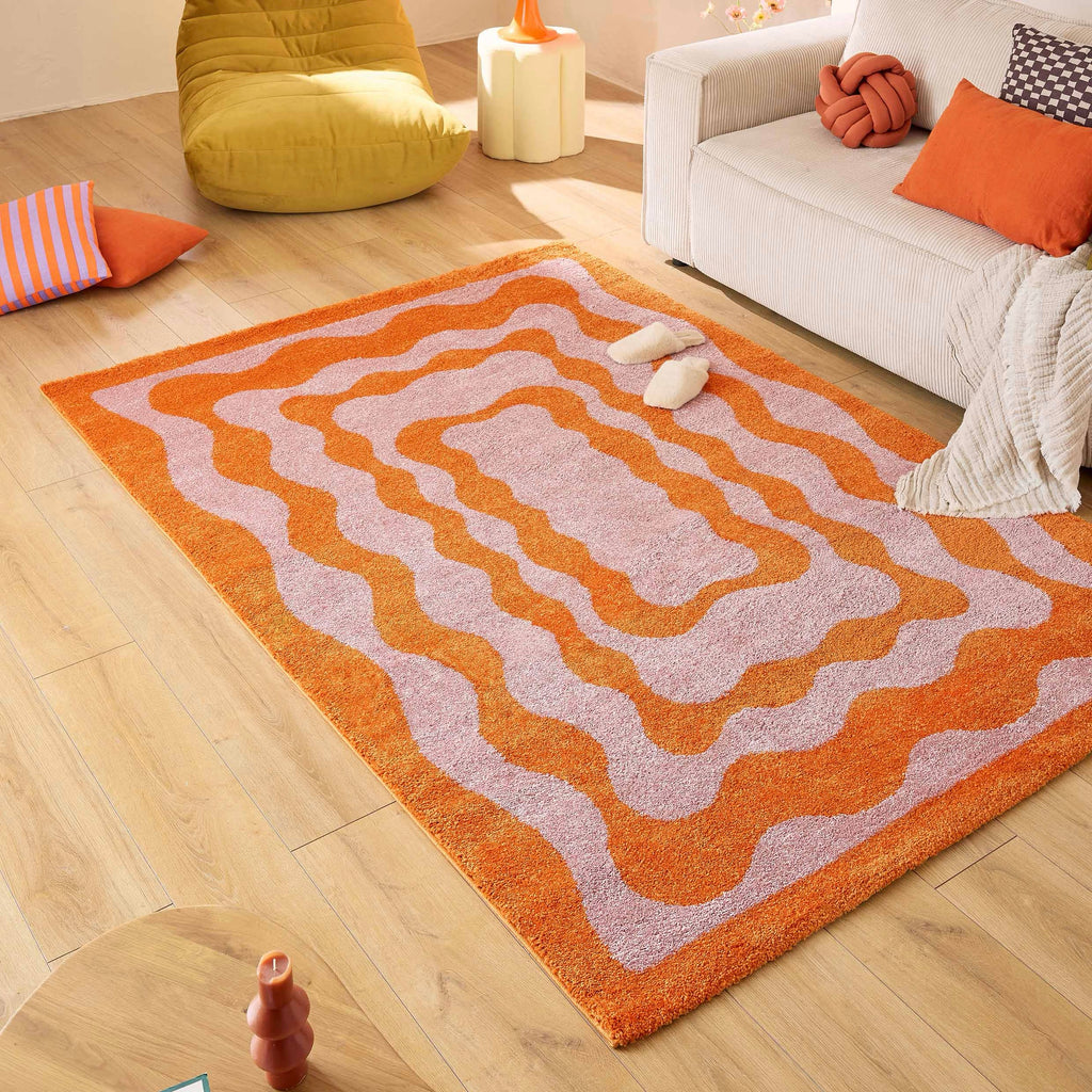 Alfombra Groovy 382 - Estampado moderno - Naranja - Interior