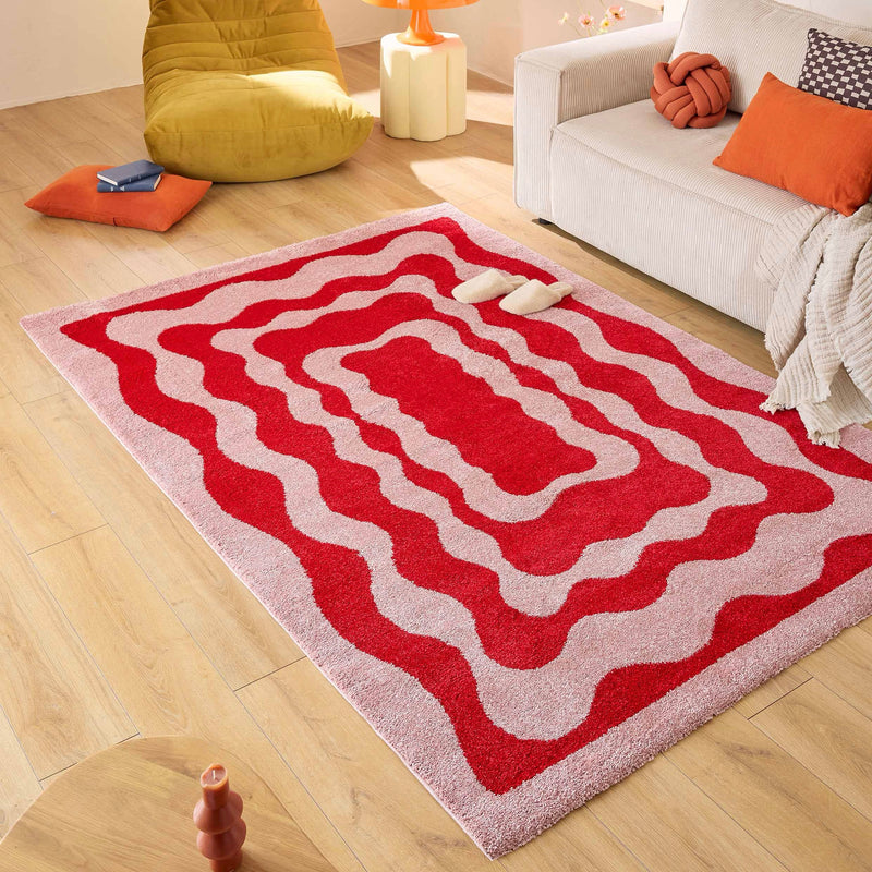 Tapis Groovy 382 - Motif Moderne - Rouge - Intérieur