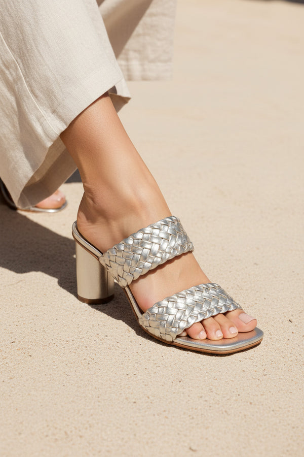 Sandalias de tacón lila - Dorado
