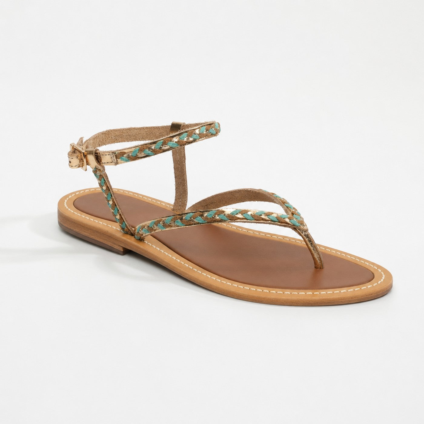 Sandales Wyriela - Camel+Paon Vert+Doré Foncé