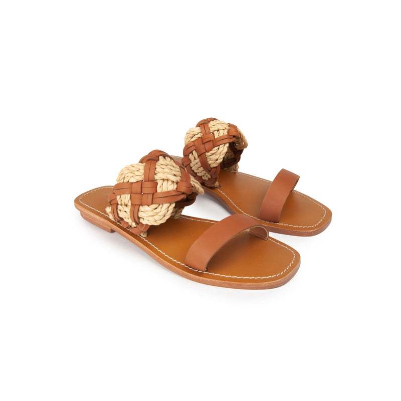 Couleur Pourpre - Sandales Plates Guadeloupe - Cuir Camel