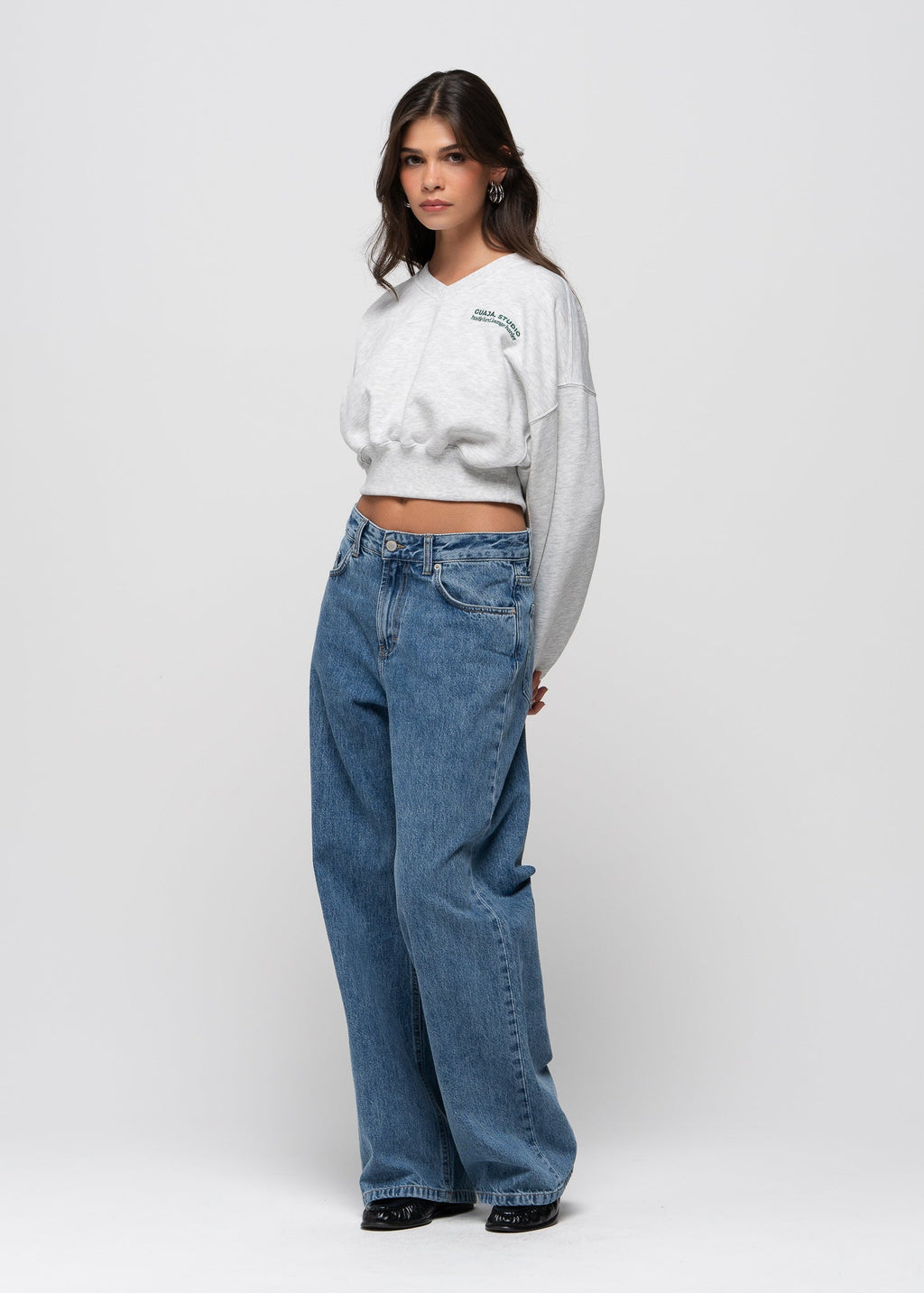 Pull Comfort Fleece V-Neck Cropped - Grey