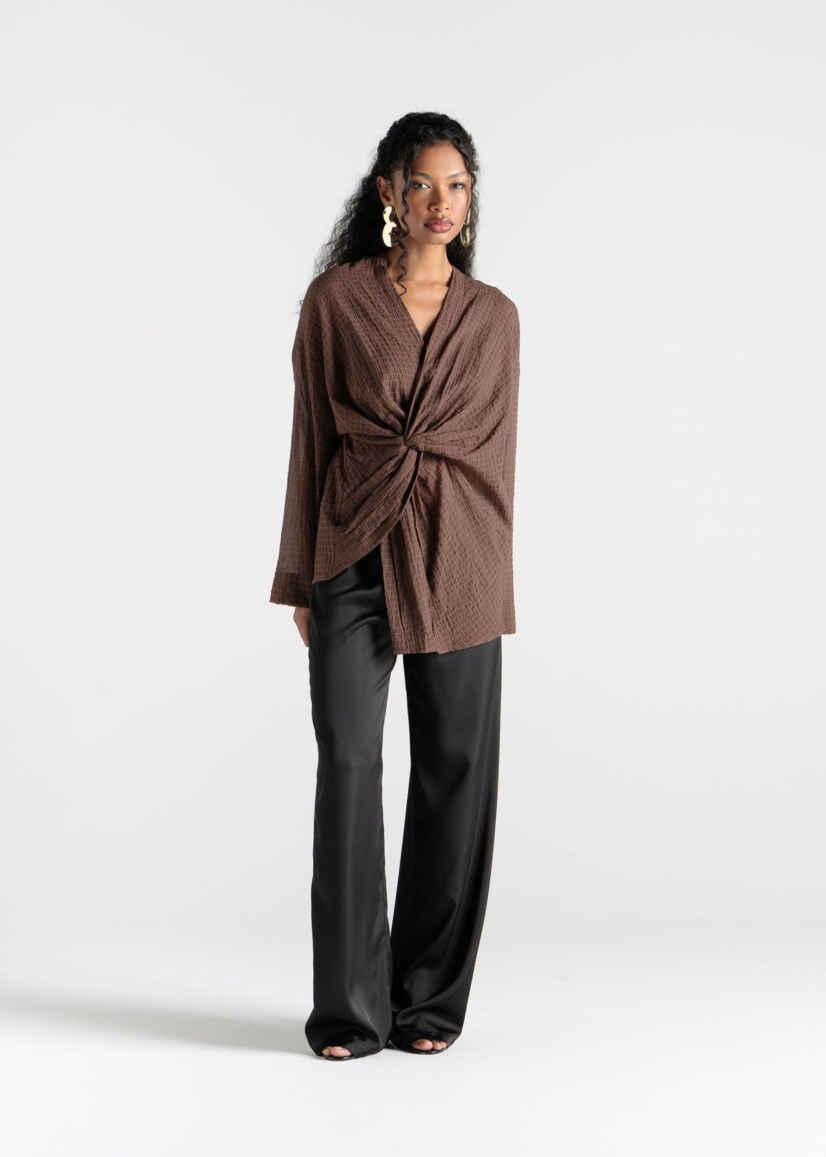 Camicetta Esme Draped Cotton Twist - Brown Check