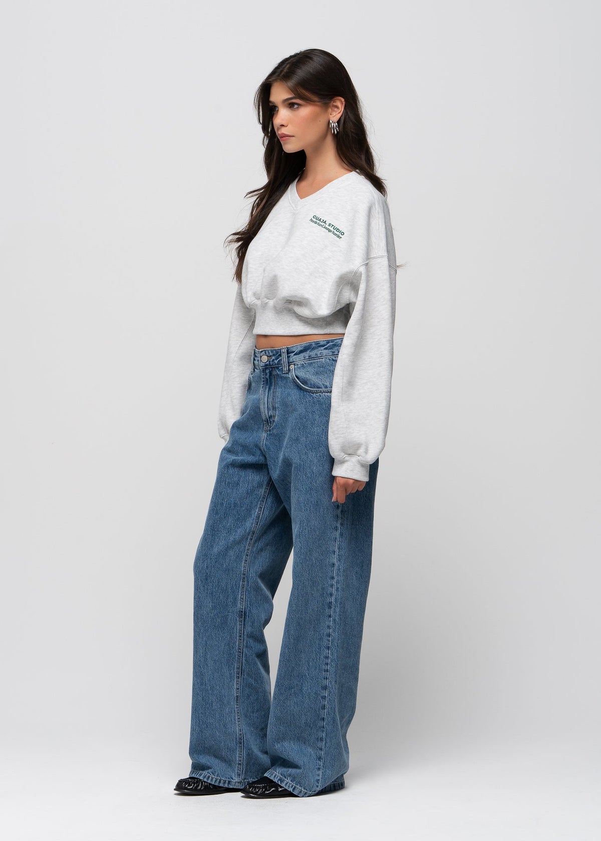 Pull Comfort Fleece V-Neck Cropped - Grey