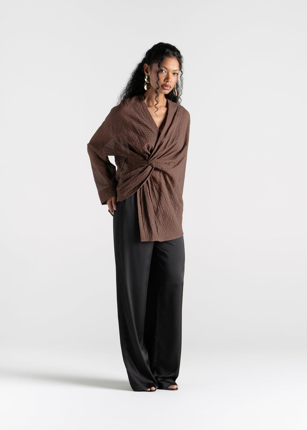 Camicetta Esme Draped Cotton Twist - Brown Check