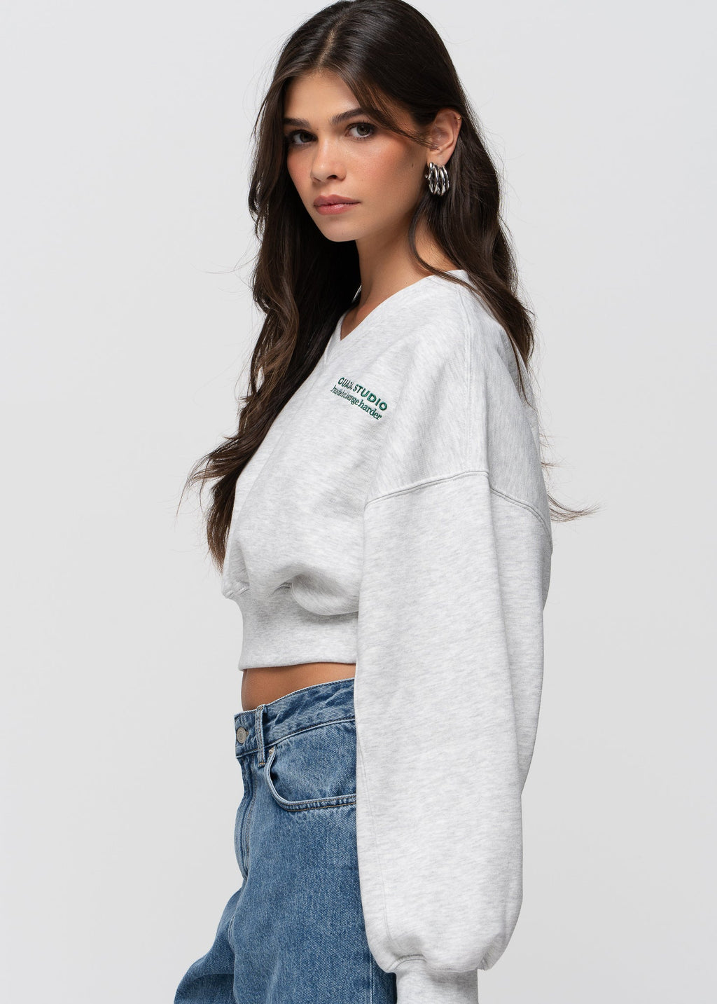 Pull Comfort Fleece V-Neck Cropped - Grey