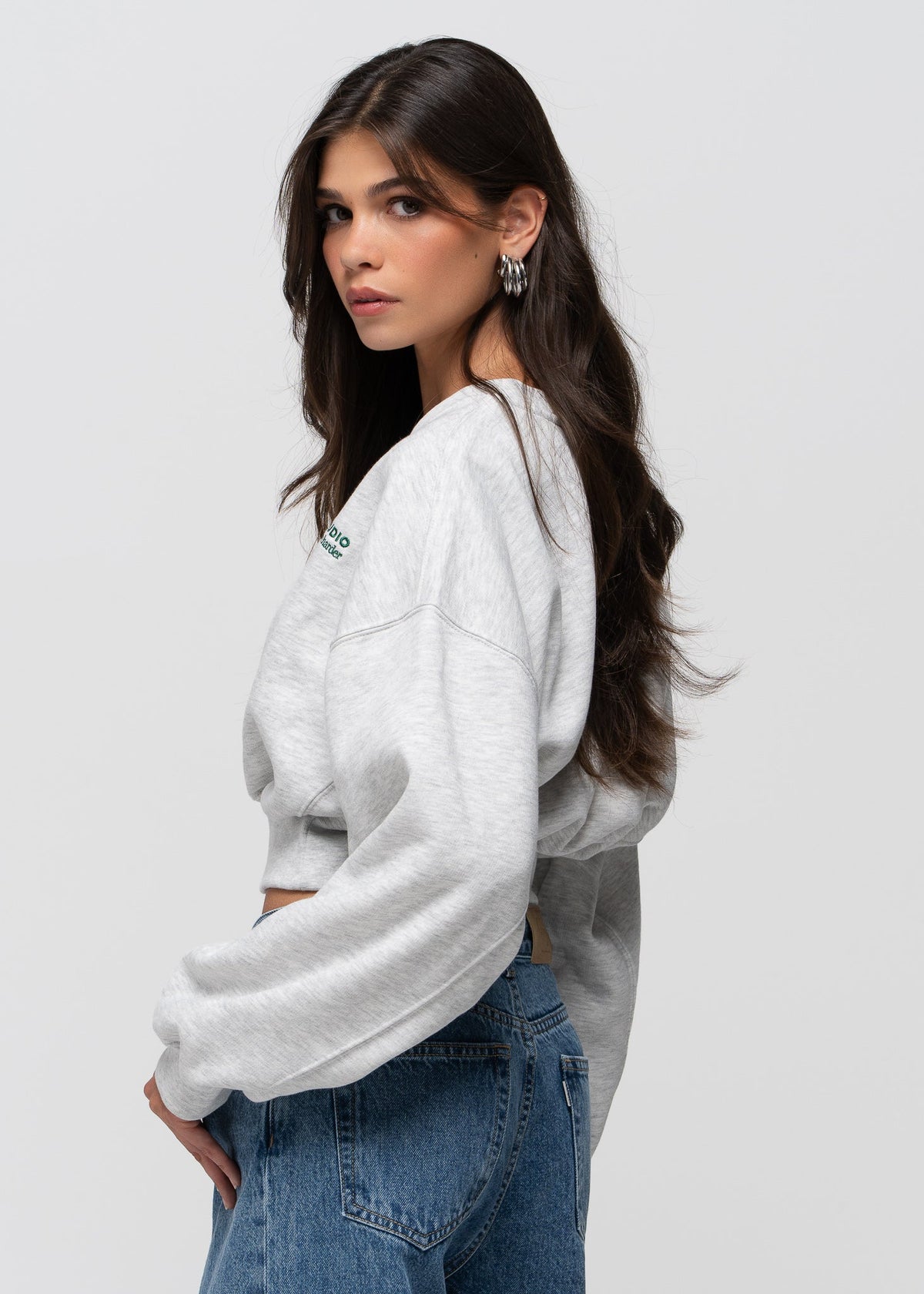 Pull Comfort Fleece V-Neck Cropped - Grey