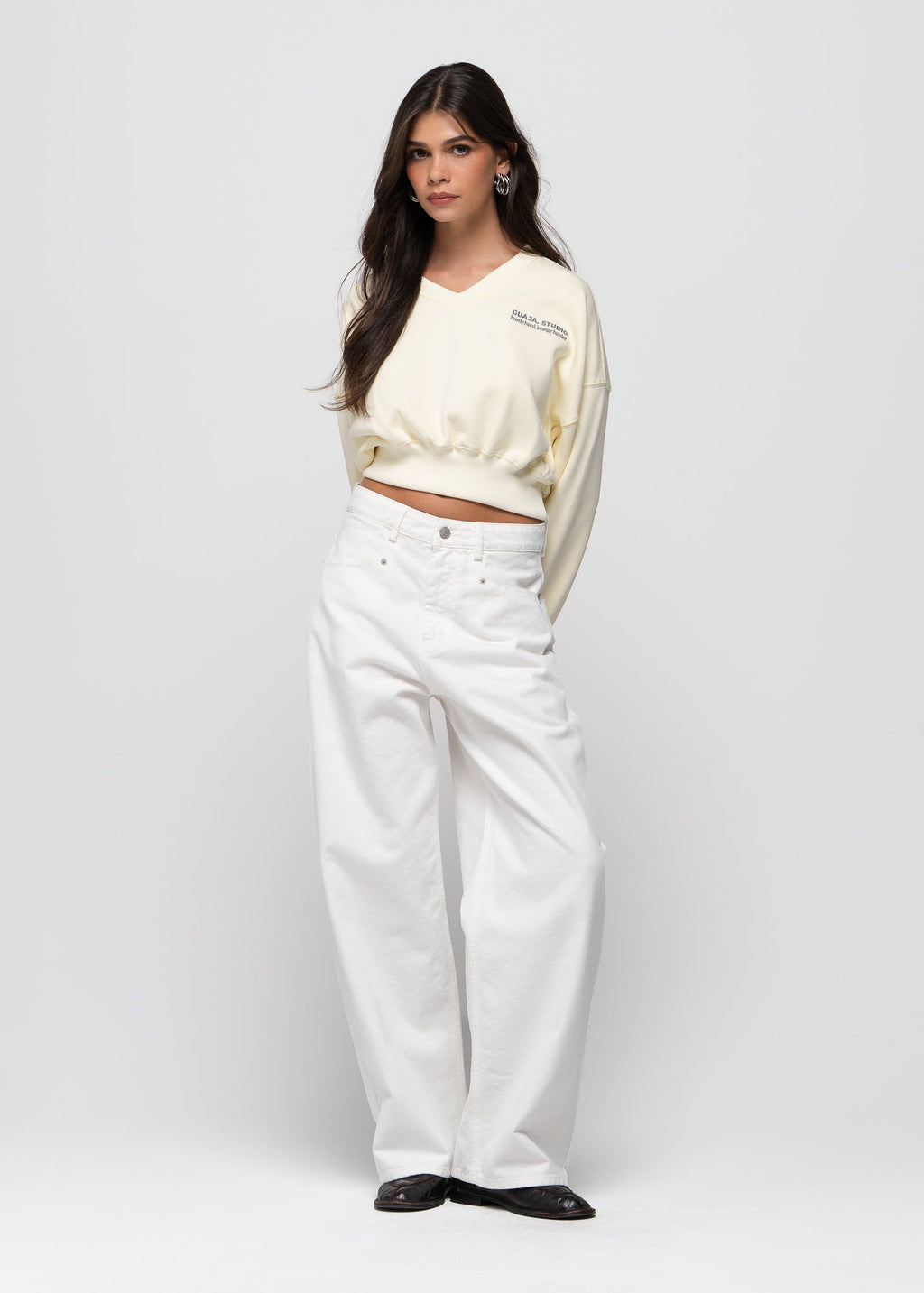 Pull Comfort Fleece V-Neck Cropped - Baby Yellow